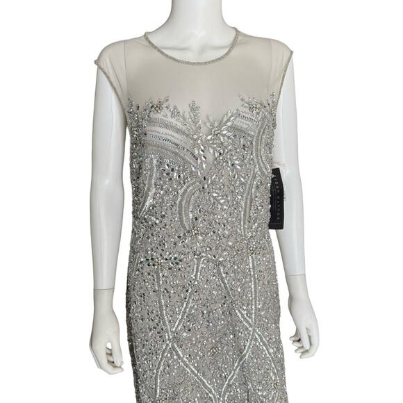 Aidan Mattox Women’s Silver Embellished Open Back Evening Dress Gown Sz 14 - Picture 3 of 10